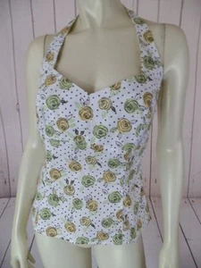 ANN TAYLOR LOFT Stretch Halter Top 8 Cotton Spandex Floral Polka Dot RETRO CHIC! - Picture 1 of 12