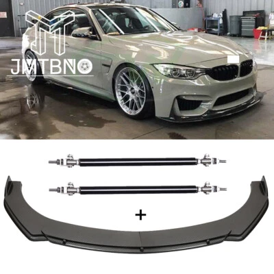 Divisor de alerón labial de parachoques delantero de fibra de carbono + varillas de puntal para F30 serie 3 M3 Foto 1 de 4
