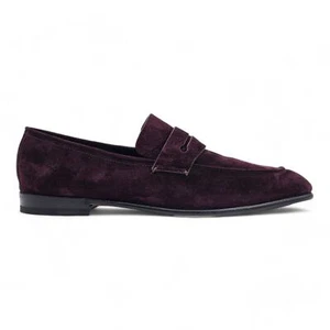 Zegna L'Asola Suede Penny Loafers - Burgundy - US 13 / UK 12 $990 - Picture 1 of 9
