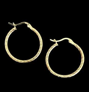Twisted Hoop Earrings 18ct Gold Vermeil 925 Sterling Silver 25mm Diameter NEW - Picture 1 of 8