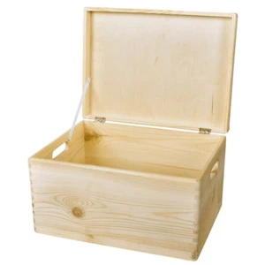 Box Plain Wooden Craft Storage Jewelry Wood Unpainted Chest Case Handmade SKPK-L - Picture 1 of 3