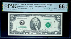 2003A $2 FEDERAL RESERVE NOTE- RADAR ROTATOR SER.#11888811-PMG #66 PPQ GEM-RARE - Picture 1 of 5