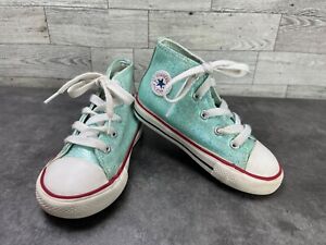 Converse All Star Infant Shoes Green Blue 8M Slip On High Top Glitter Sneakers