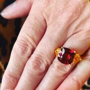 5 ctw Created Cushion Cut Ruby & Sapphire Engagement Ring 14K Yellow Gold Plated - Picture 1 of 8