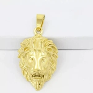 Men's Stainless Steel 53mm Lion Head Animal Pendant Unisex Gold plated Box - Picture 1 of 3