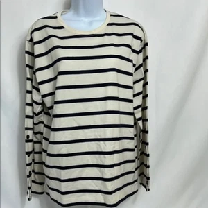 NWT Zara Women’s Size Large Long Sleeve Pullover Off White Navy Stripes Shirt - Picture 1 of 8