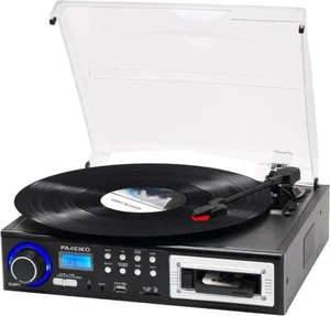 Giradischi Portatile Giradischi Vinile 3 Velocità, Altoparlante Stereo Bluetooth Integrato - Foto 1 di 9