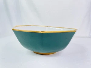 Fitz & Floyd Renaissance Hunter Green Gold Trim Octagonal Serving Salad Bowl 9" - Picture 1 of 7