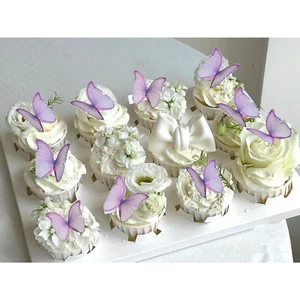 48Pcs Edible Wafer Paper Butterflies Cupcake Topper Purple Cake Decorations - Picture 1 of 12
