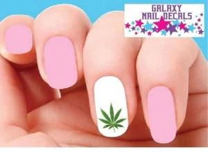Waterslide Nail Decals - Set of 20 Green Cannabis Pot Marijuana Leaf - Picture 1 of 1
