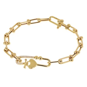 Italienisches 14k Gelbgold halbmassives U-Glieder Herz Armband 7,5" 7,7 Gramm - Bild 1 von 4