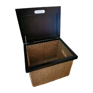 Wooden Woven Wicker Style Hamper Basket Toy Box Storage Coffee Table Lidded CB13 - Picture 1 of 13