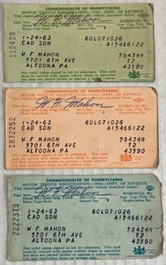 Lote de 3 tarjetas de registro de vehículos Pennsylvania vintage de los años 60 Altoona PA - Imagen 1 de 4