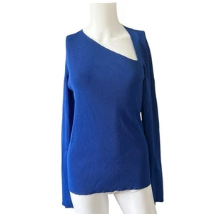 New Helmut Lang Azurite Royal Blue Ribbed Raglan Pullover Sweater Top Large L - Picture 1 of 6