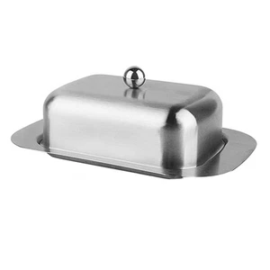 Brushed Stainless Steel Butter Dish with Lid and Chic Cheese Storage Tray - Picture 1 of 29