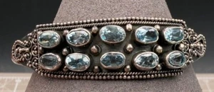 Brazalete vintage de plata de ley facetado doble fila piedras de topacio azul 18,4 g - Imagen 1 de 10