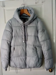 FRENCH CONNECTION Size 10 Silver Grey Puffer Jacket with Hood - Picture 1 of 9