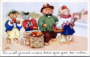 Anthropomorphic Cats And Dog Roasting Apples Luce Andre RPPC B271 - Picture 1 of 2