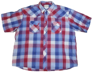 Rustler by Wrangler Shirt Mens 3XL XXXL Red Blue White Plaid Western Pearl Snap - Picture 1 of 16