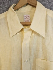 BROOKS BROTHERS Shirt Men's XL Irish Linen Button Up Yellow Long Sleeve Designer - Picture 1 of 7