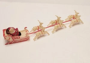 Vintage Christmas Santa Sleigh Reindeer Plastic Table Decor Craft 9.5" Hong Kong - Picture 1 of 6