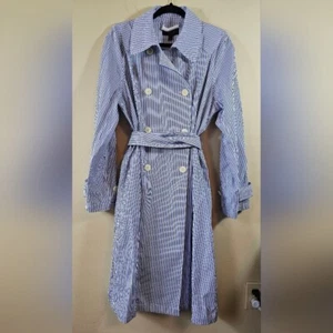 J. Crew Zweireiher Trenchcoat Damen 16 Baumwolle Blau Streifen Mantel Sommer - Bild 1 von 14