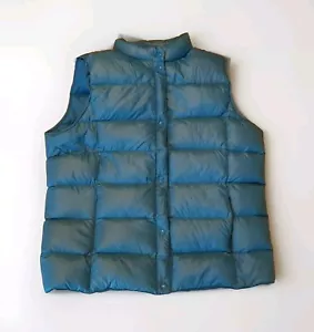 Lands' End Puffer Gilet Giacca Donna Media 10-12 Teal Snap Up Nylon Piumino Imbottito - Foto 1 di 7