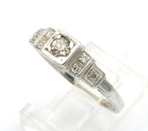 18K White Gold Antique Old European Cut Diamond Ring Art Deco - Picture 1 of 6