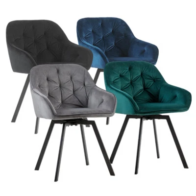 1 Drehbare Esszimmerstühle Gepolsterter Samtsitz Metallbeine Drehbar Küche - Bild 1 von 4