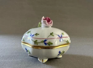 Vintage Herend Blue Garland Bonbonniere with Rose Finial Lidded Trinket Box - Picture 1 of 13