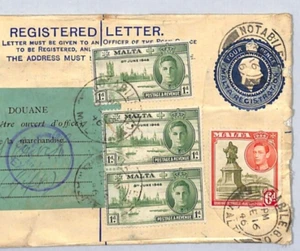MALTA KGVI VICTORY Cover Registered NOTABILE Stationery CUSTOMS 1946 Fife YC324 - Picture 1 of 8