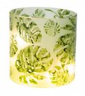 Großes Windlicht aus Glas, Vase,  Grün mit Palmenblatt, D15xH15 cm