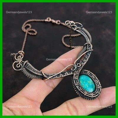 Venta de Pascua Cobre Natural Crisocola Cadena Nuevo Alambre Envuelto Collar Joyería Foto 1 de 4