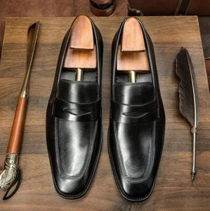 Handgefertigt Herren Schwarz Leder Elegant Schuh Mokassins Halbschuh Männer Schwarz Formeller Schuh - Bild 1 von 10