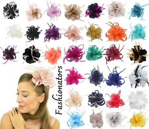 Flower Fascinator Hair Clip Feathers Small Mini Top Hat Wedding Royal Ascot Race