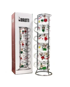 Bialetti Set 6 Tazzine Italia Impilabili Con Struttura In Metallo - Foto 1 di 1