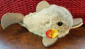 Steiff Clippy Dolphin Woven Fur Plush ID Button Tag & Chest Tag 1977 -89 6" Long - Picture 1 of 9
