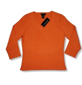 Top pulóver de seda City para mujer mediano cuello en V naranja mezcla de rayón tela tejida - Imagen 1 de 6