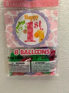 Unique Happy 1St Birthday Pink Safari Helium Quality Latex 12" Balloons 8 count - Picture 1 of 2
