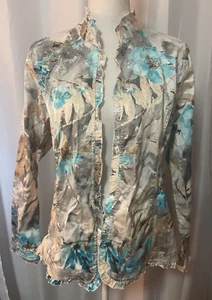 Additions by Chico's Floral Open Front Jacket Size 2 M Teal Gold Floral Long Slv - Bild 1 von 4