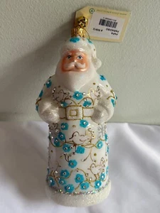 Jinglenog Papa Paradiso Blown Glass Ornament Christmas Turquoise White Dove - Picture 1 of 7