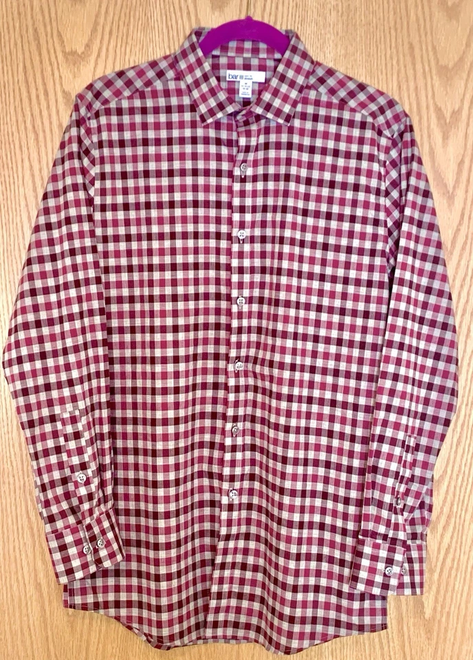 Camisa PÚRPURA Botón Frontal Cuadros Elastizada Calce Ajustado L/S Bar III talla Hombre M Foto 1 de 4