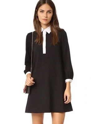 ALICE & OLIVIA Fatima Collared Shift Dress in Black A-Line Mini Black & Ivory XS - Image 1 of 4
