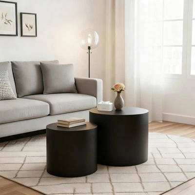 嵌套咖啡桌2件套现代圆形咖啡桌带防滑脚 — 第 1/4 张图片