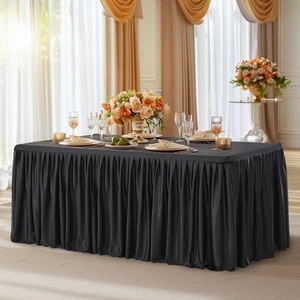 Black Polyester Table Skirt for Rectangle Tables 6ft, Wrinkle Free Pleated Ru... - Picture 1 of 9