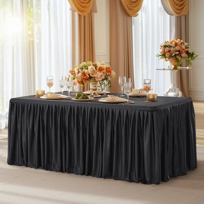 Black Polyester Table Skirt for Rectangle Tables 6ft, Wrinkle Free Pleated Ru... - Image 1 of 4