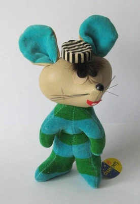 Vintage 1960s Dakin Dream Pets Jailbird Mouse 8" Leather Face Original Tags - Image 1 of 4