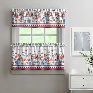 4th of July Kitchen Curtains and Valance Set of 3,Patriot Poppy Kitchen Decor fo - Picture 1 of 6