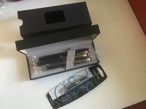 BNIB SHEAFFER 100 FOUNTAIN, ROLLERBALL & BALLPOINT SET, BLACK LACQUER/GOLD TRIM - Picture 1 of 19
