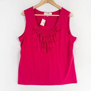 Jones Studio Separates Top Womens Sz XL Pink Stretch Knit Ruffles Sleeveless New - Picture 1 of 8